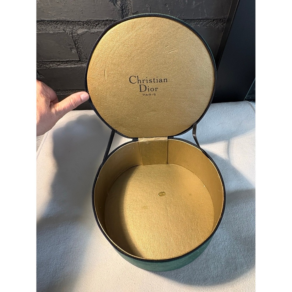 Christian Dior Vanity Case Women OS Green Round Gold Interior Vintage Velvet Box